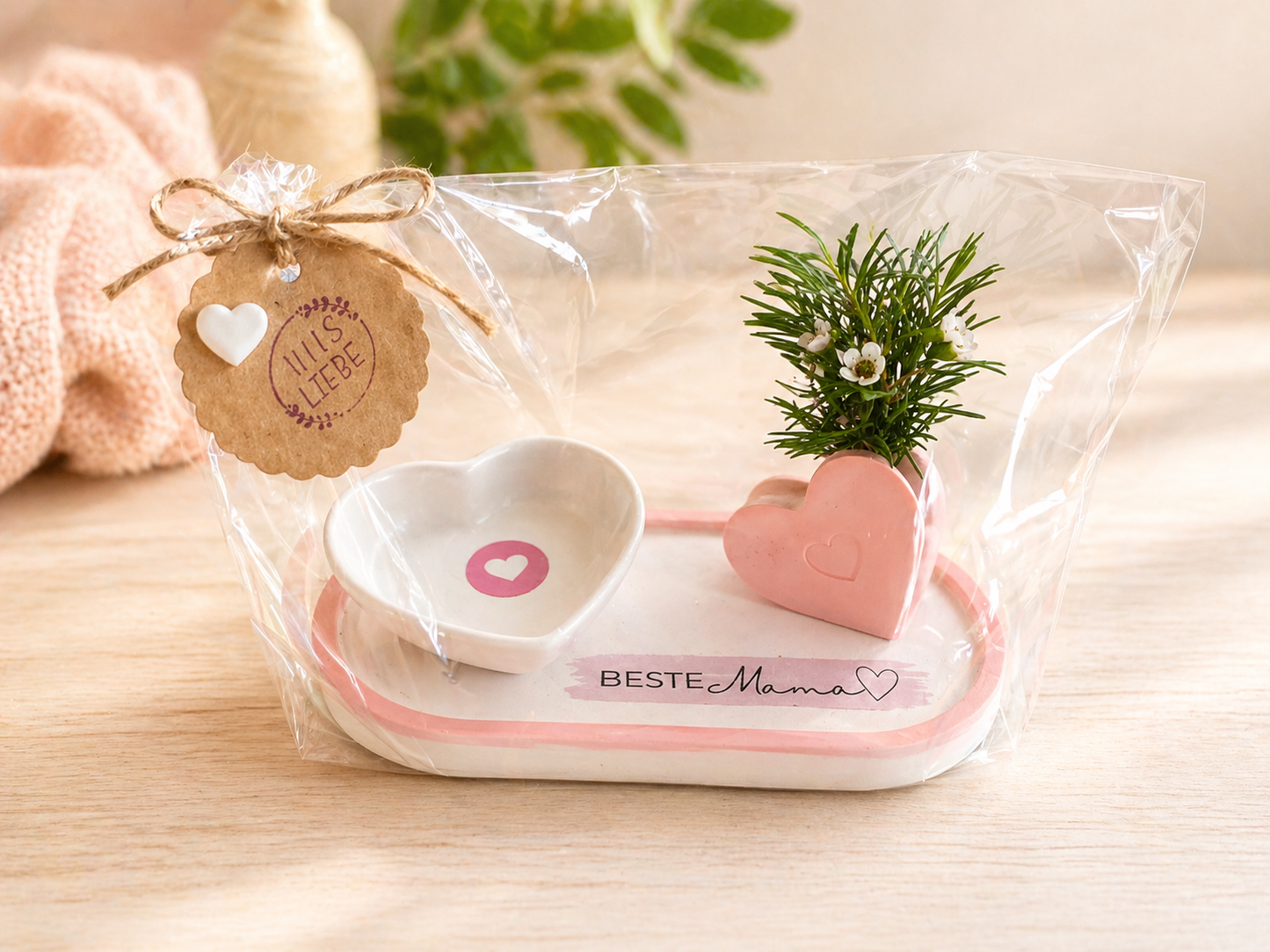 Geschenkset „Beste Mama“ – Herzschale & Deko mit Vase | Muttertag Geschenk | Handmade
