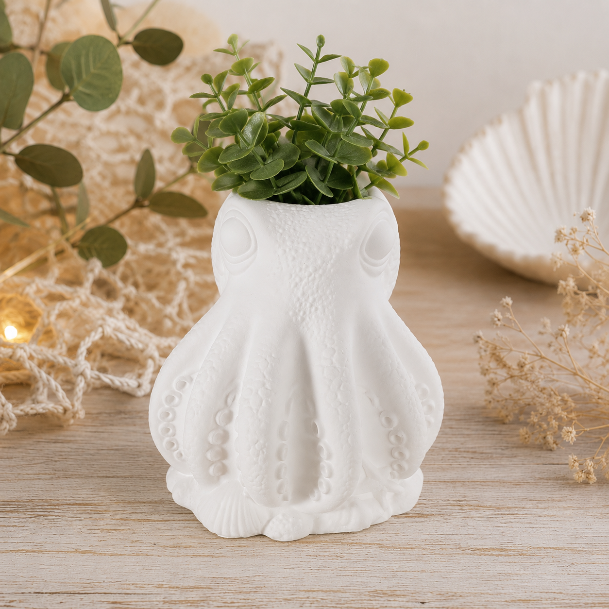 Kraken aus Keramikgips – Stiftehalter, Kerzenhalter & Mini Blumentopf | Maritime Deko