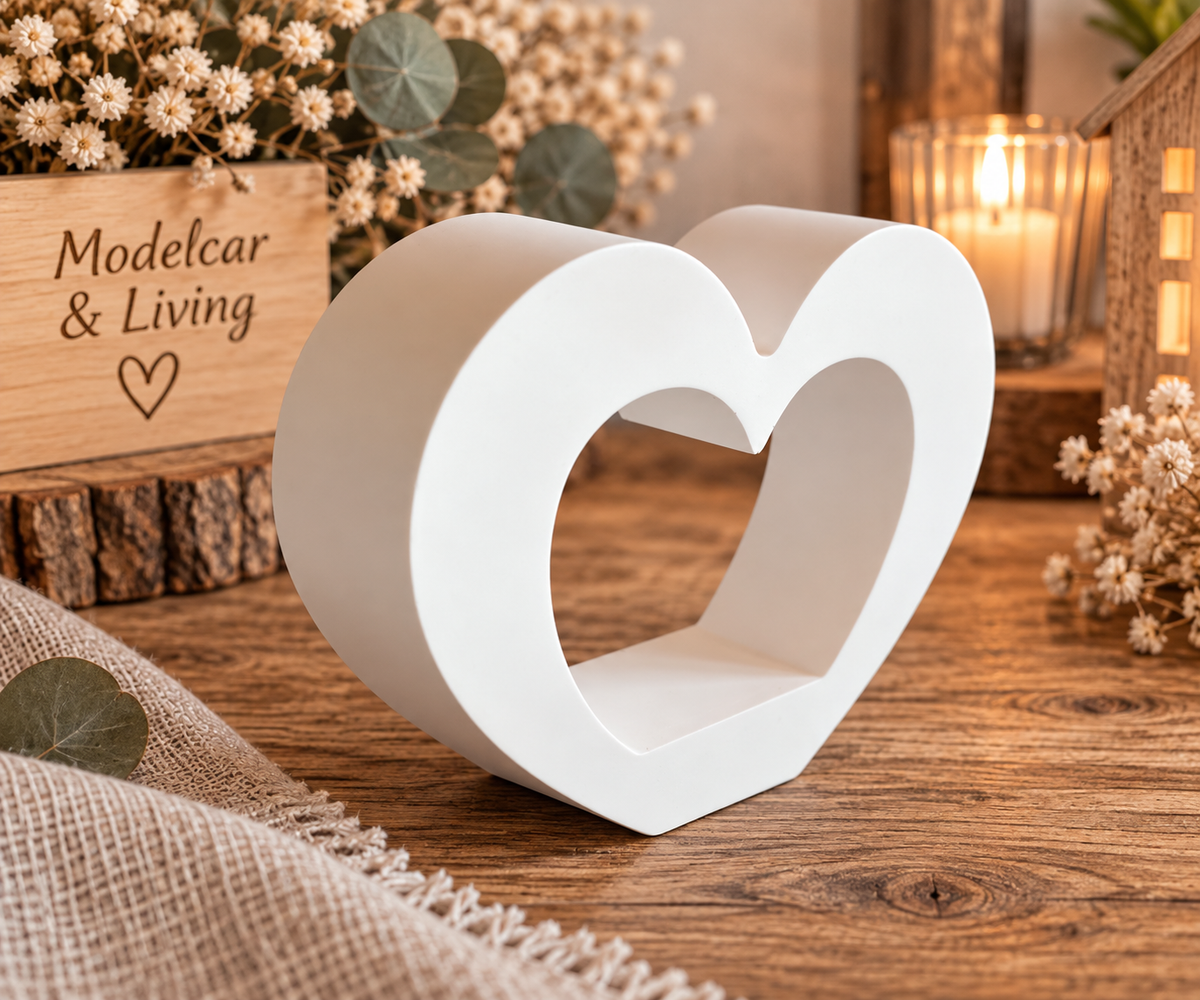 Herz-Teelichthalter aus Gips – handgegossen in Wunschfarbe | 12 × 3 × 9 cm