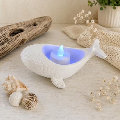 Wal Teelichthalter aus Keramikgips – Maritime Deko für Teelicht oder LED | 12 × 8 × 6 cm