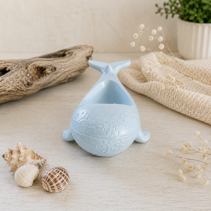 Wal Teelichthalter aus Keramikgips – Maritime Deko für Teelicht oder LED | 12 × 8 × 6 cm