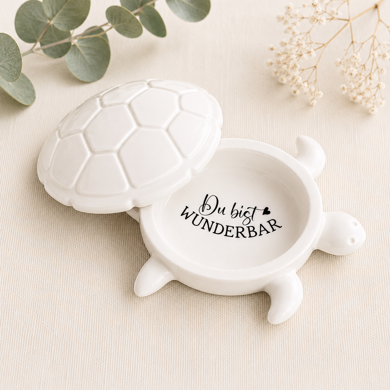 Schildkröten-Dose mit Deckel – Schmuckdose aus Keramikguss mit Wunschtext