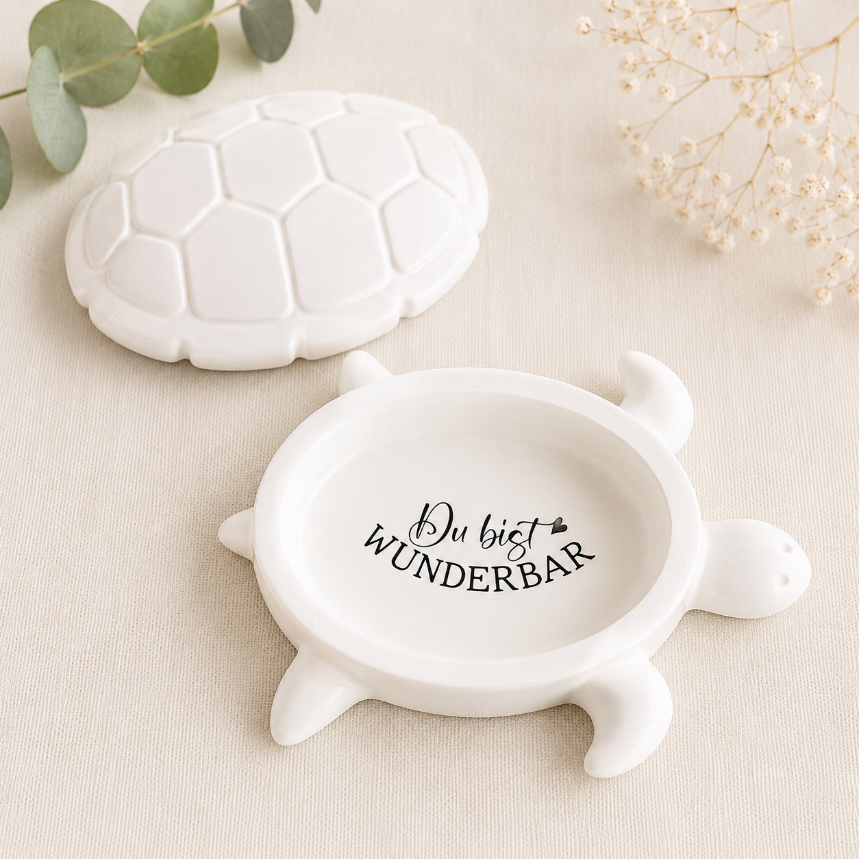Schildkröten-Dose mit Deckel – Schmuckdose aus Keramikguss mit Wunschtext