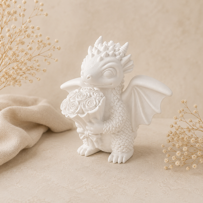 Kleiner Drache mit Rosen – Handgefertigte Geschenk- und Dekofigur, Wunschfarbe möglich