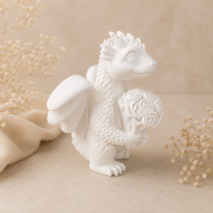 Kleiner Drache mit Rosen – Handgefertigte Geschenk- und Dekofigur, Wunschfarbe möglich