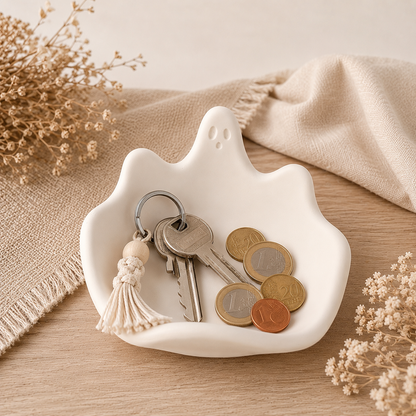 Geisterschale aus Keramikgips – Dekoschale für Schmuck, Schlüssel & Süßigkeiten