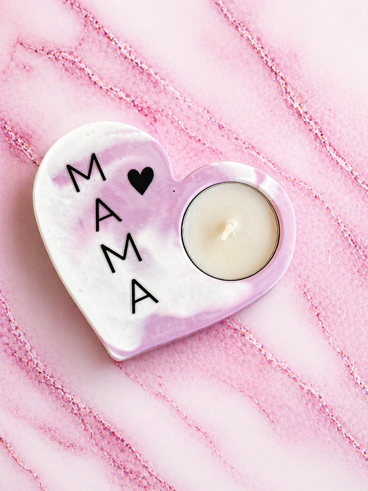 Teelichthalter Herz ‘MAMA’ – handgemacht & zweifarbig | Geschenk für Mama