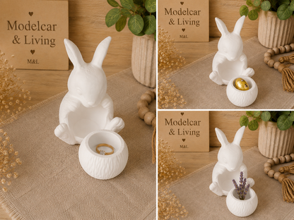 Raysin Hase mit herausnehmbarer Schale | Kerzenhalter, Mini-Vase & Schmuckhalter | Farbwahl