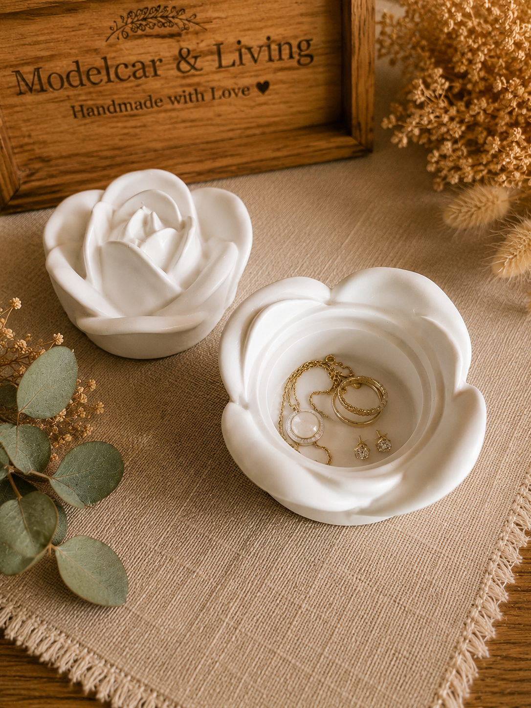 Rosendose mit Deckel – Handgefertigte Schmuckdose & Teelichthalter | Einfarbig oder zweifarbig