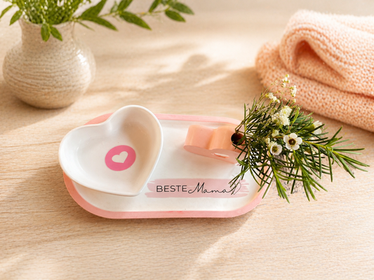 Geschenkset „Beste Mama“ – Herzschale & Deko mit Vase | Muttertag Geschenk | Handmade