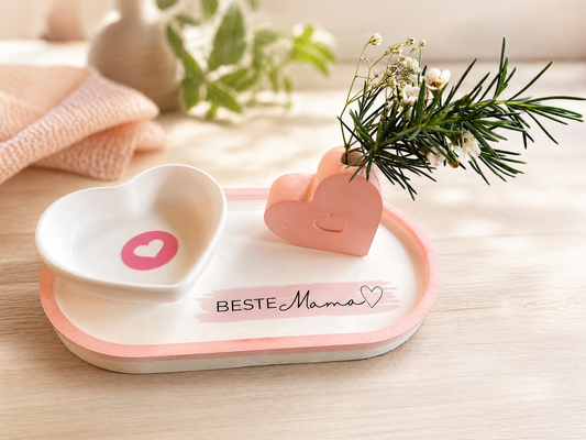 Geschenkset „Beste Mama“ – Herzschale & Deko mit Vase | Muttertag Geschenk | Handmade