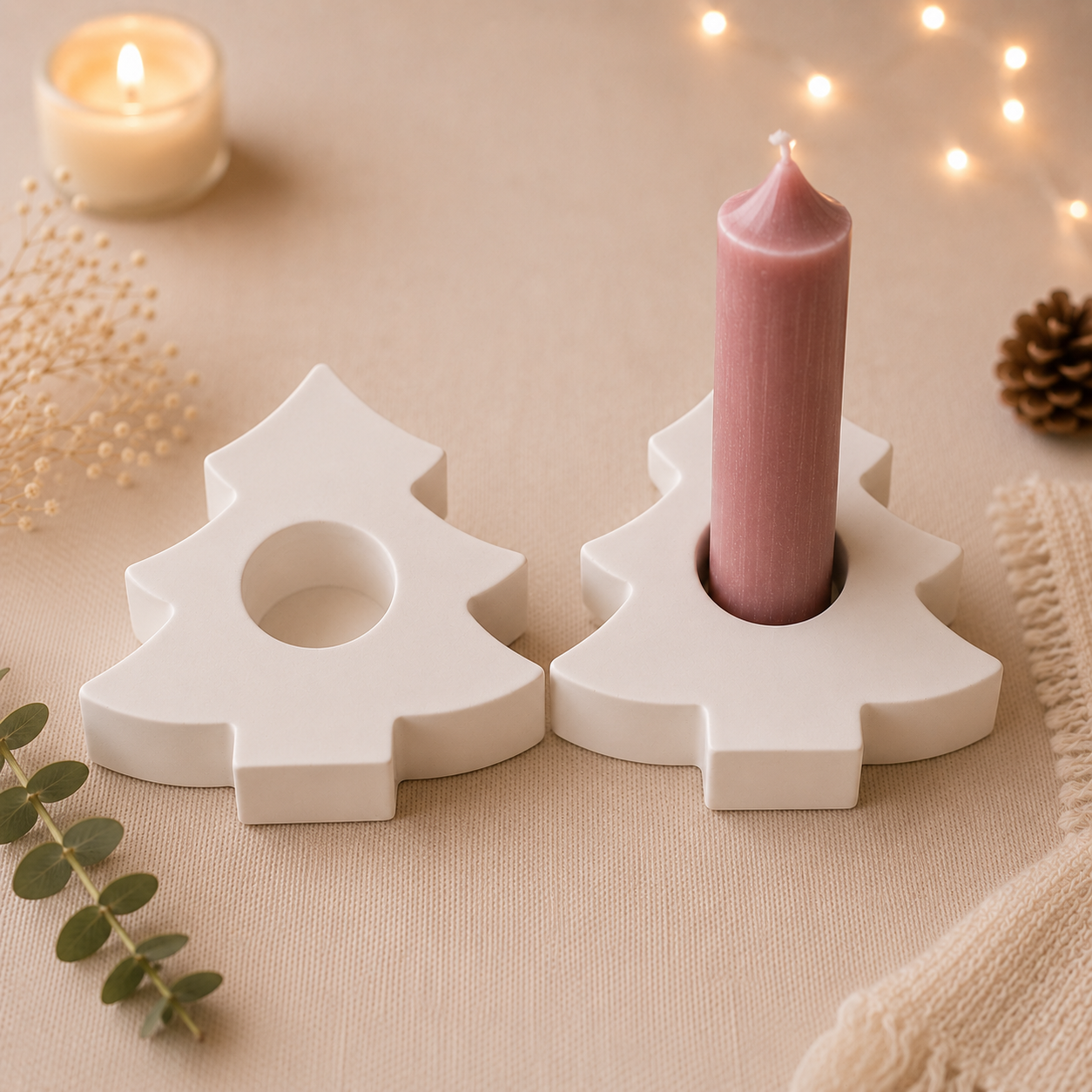 Stabkerzenhalter Tanne aus Gießkeramik, Handgefertigt, Wunschfarbe möglich, Weihnachts- & Adventsdeko