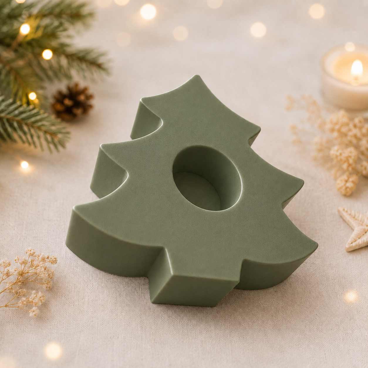 Stabkerzenhalter Tanne aus Gießkeramik, Handgefertigt, Wunschfarbe möglich, Weihnachts- & Adventsdeko