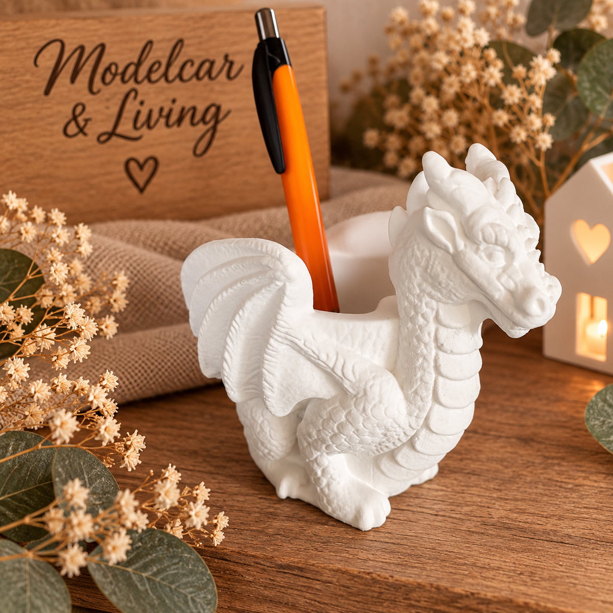 🐉 Vielseitiger Drachen-Halter aus Gips – Stiftehalter, Kerzenhalter & Deko
