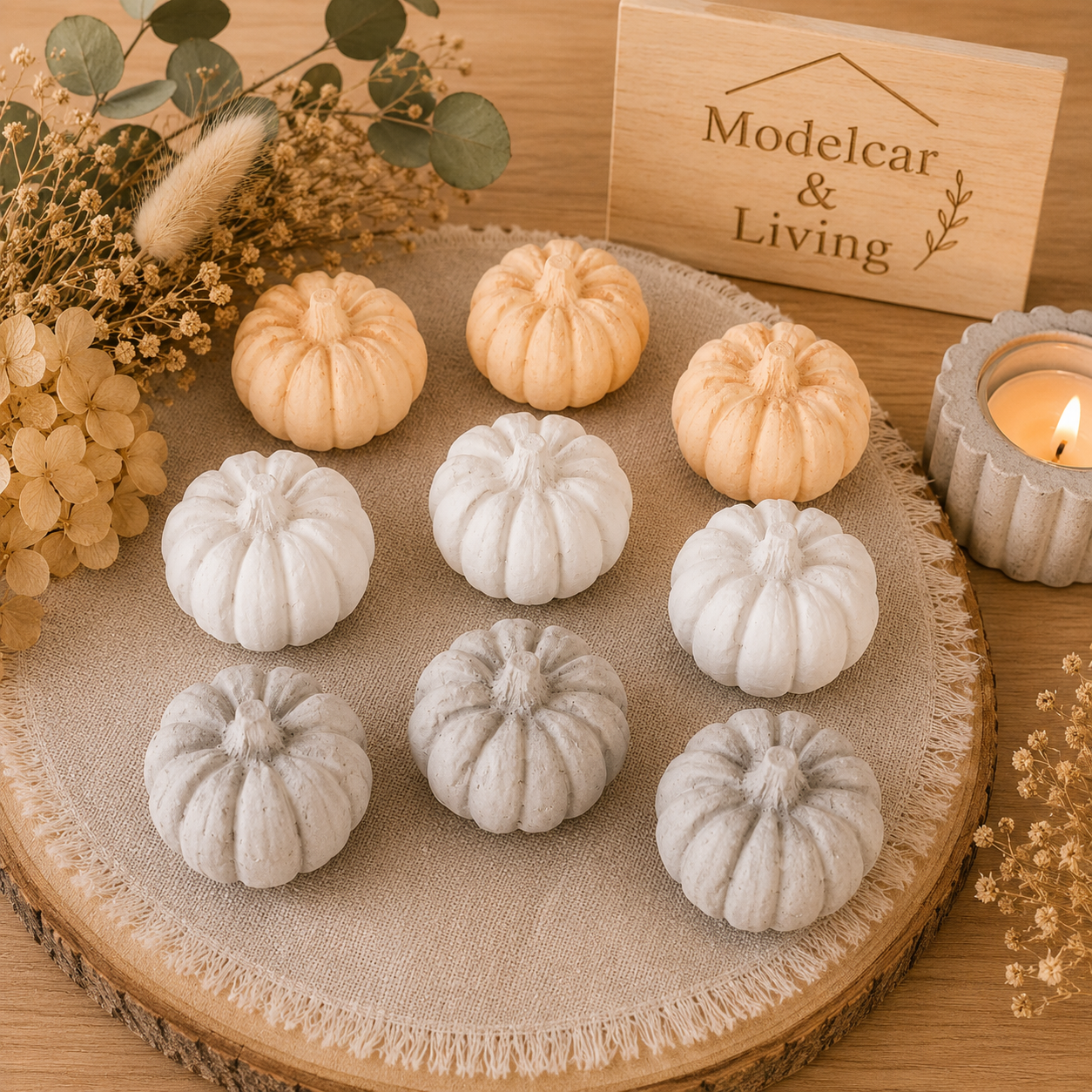 Mini Kürbisse aus Keramikgips – 3er Set | Wunschfarbe | Herbstdeko | 2,5 cm | Handmade