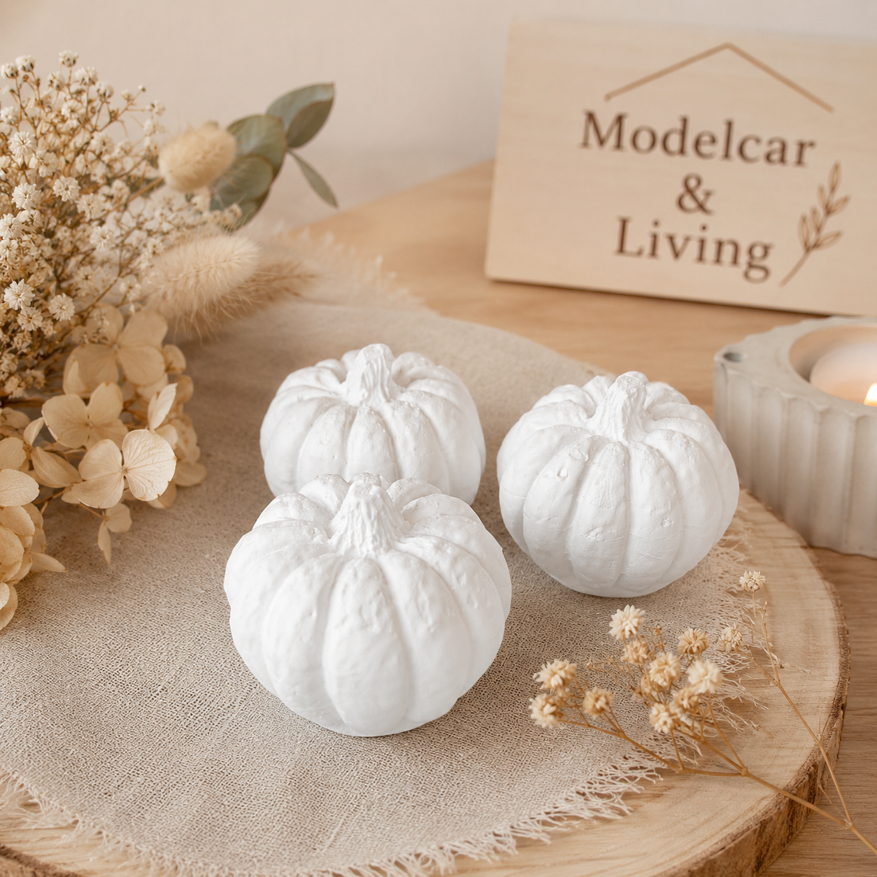 Mini Kürbisse aus Keramikgips – 3er Set | Wunschfarbe | Herbstdeko | 2,5 cm | Handmade