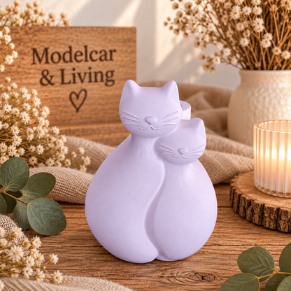 Moderne minimalistische Katzenvase aus Gips – Doppelkatze für Trockenblumen