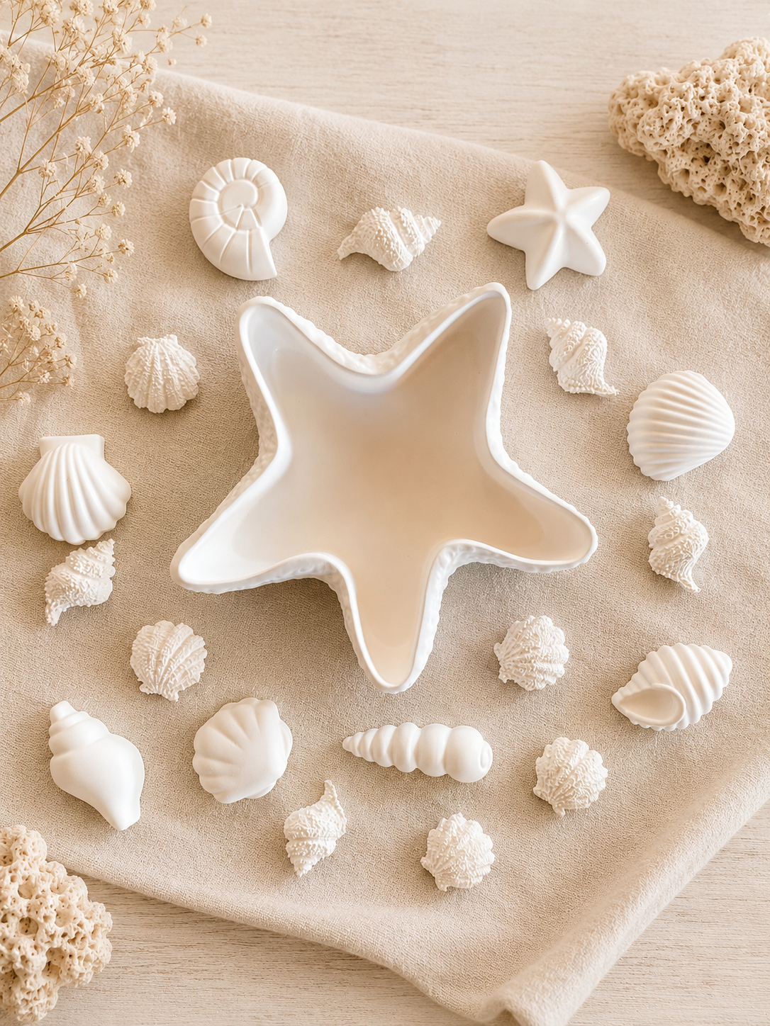 Seestern-Schale mit Muscheln – Maritime Deko, Schmuckschale & Kerzenschale | Handgegossen