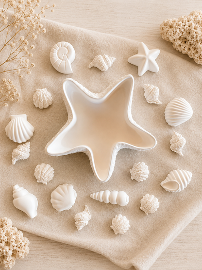 Seestern-Schale mit Muscheln – Maritime Deko, Schmuckschale & Kerzenschale | Handgegossen