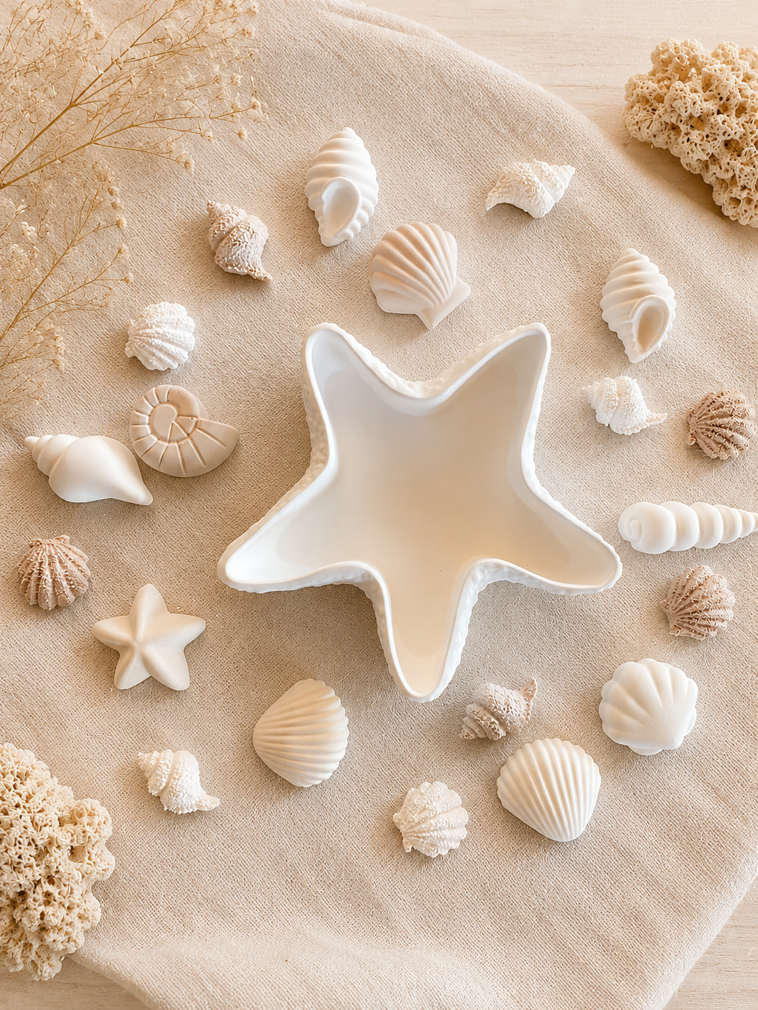 Seestern-Schale mit Muscheln – Maritime Deko, Schmuckschale & Kerzenschale | Handgegossen