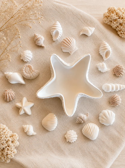 Seestern-Schale mit Muscheln – Maritime Deko, Schmuckschale & Kerzenschale | Handgegossen