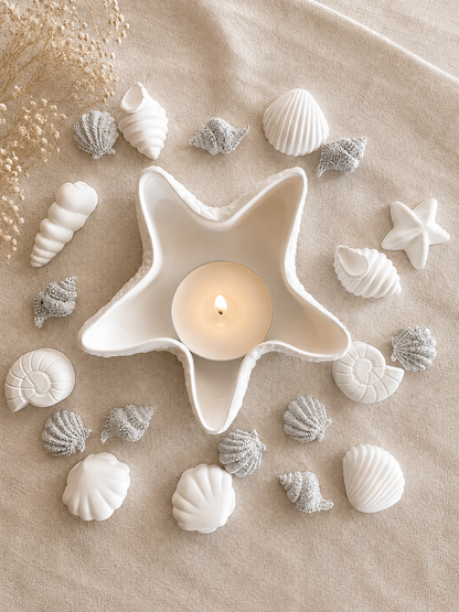 Seestern-Schale mit Muscheln – Maritime Deko, Schmuckschale & Kerzenschale | Handgegossen