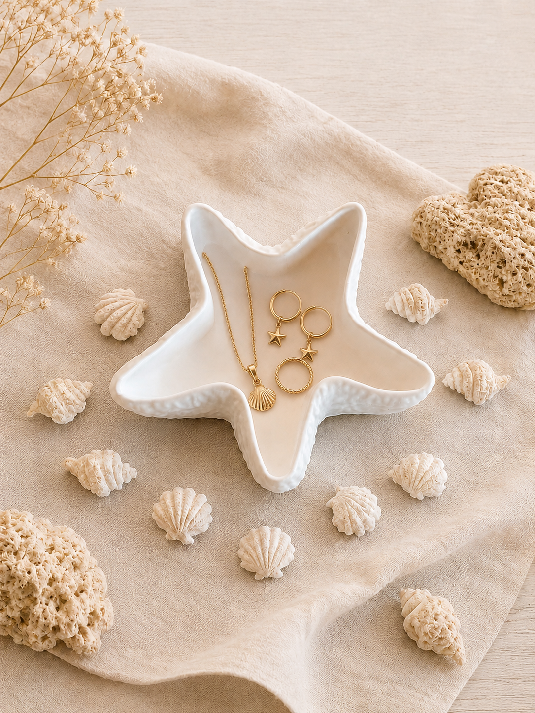 Seestern-Schale mit Muscheln – Maritime Deko, Schmuckschale & Kerzenschale | Handgegossen