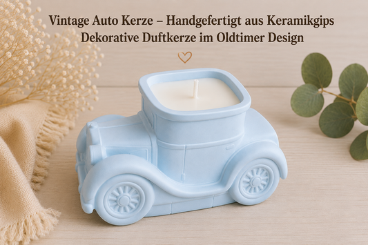 Vintage Auto Kerze – Handgegossene Kerze im Oldtimer aus Keramikgips, Ohne Duft, Wunschfarbe möglich