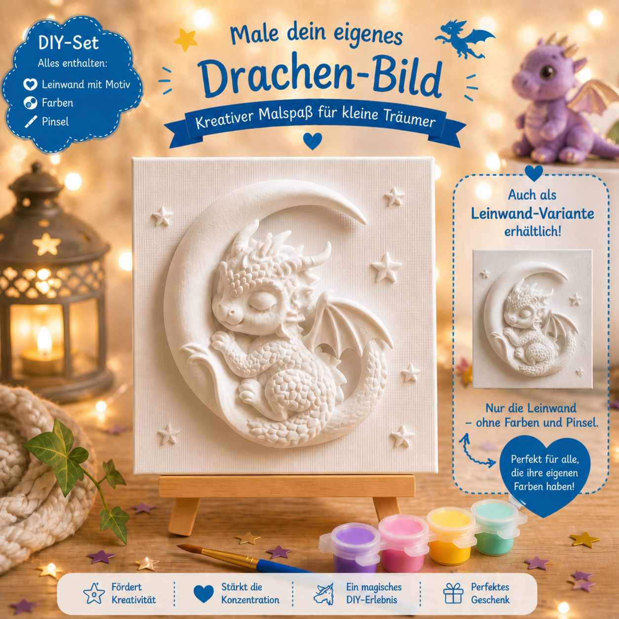 Magisches Drachen Malset für Kinder – DIY Kreativset mit 3D Leinwand