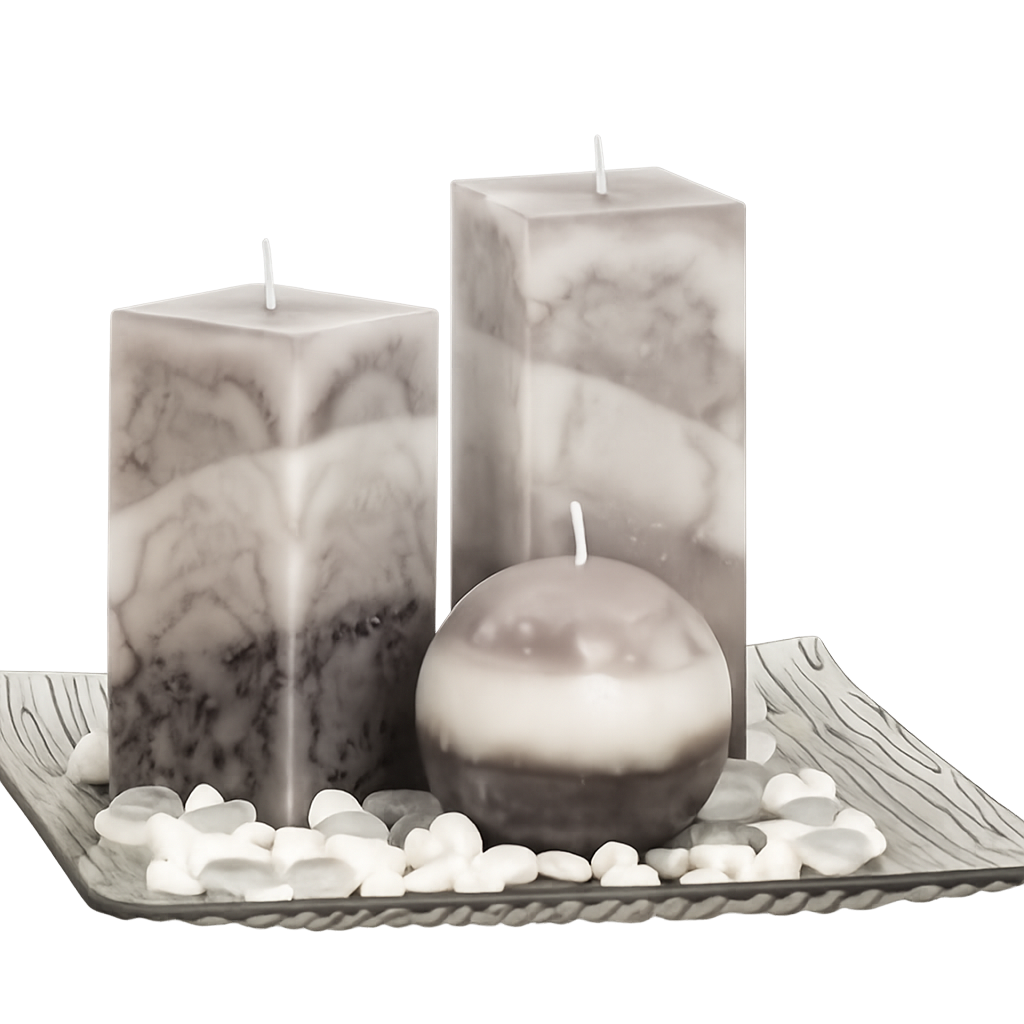 Duftkerzen-Set mit Glasteller (3-teilig)