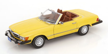 Mercedes 450 SL R107 US-Version mit abnehmbarem Softtop 1985 gelb