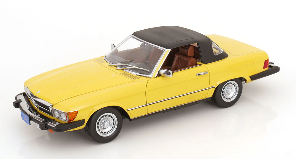 Mercedes 450 SL R107 US-Version mit abnehmbarem Softtop 1985 gelb