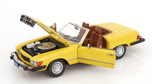 Mercedes 450 SL R107 US-Version mit abnehmbarem Softtop 1985 gelb