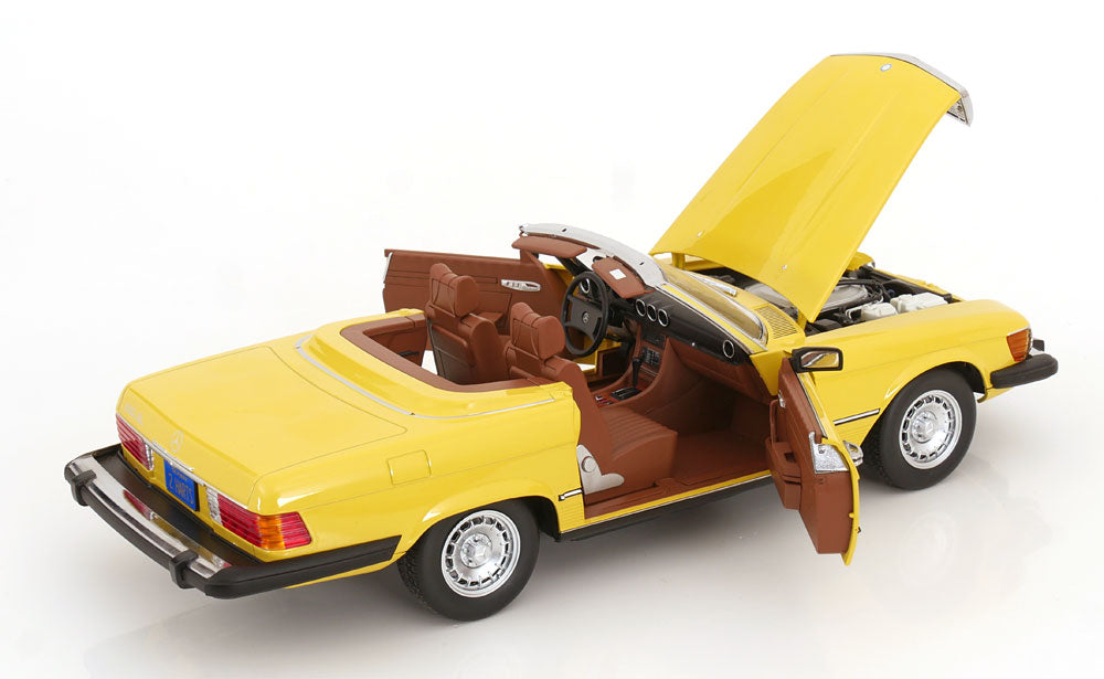 Mercedes 450 SL R107 US-Version mit abnehmbarem Softtop 1985 gelb