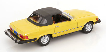 Mercedes 450 SL R107 US-Version mit abnehmbarem Softtop 1985 gelb