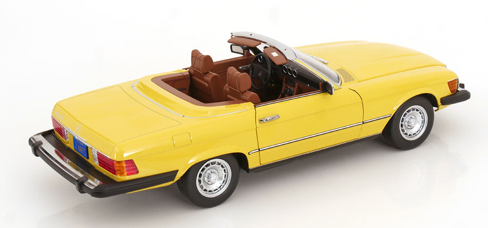 Mercedes 450 SL R107 US-Version mit abnehmbarem Softtop 1985 gelb