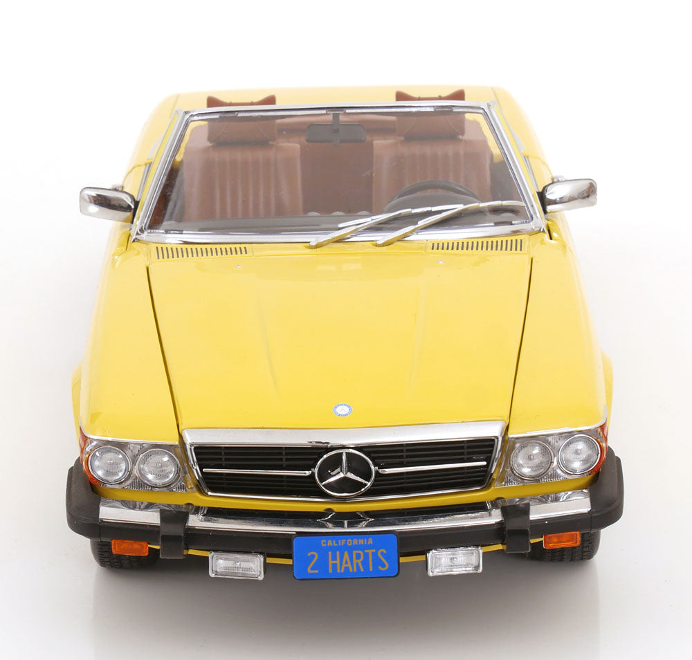Mercedes 450 SL R107 US-Version mit abnehmbarem Softtop 1985 gelb