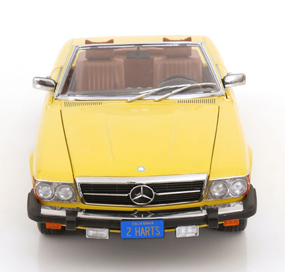 Mercedes 450 SL R107 US-Version mit abnehmbarem Softtop 1985 gelb