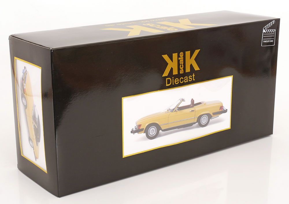 Mercedes 450 SL R107 US-Version mit abnehmbarem Softtop 1985 gelb
