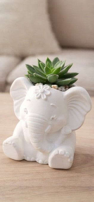 Deko Elefant Blumentopf & Stiftehalter Weiß – aus Gießkeramik (Gips)