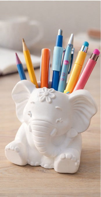 Deko Elefant Blumentopf & Stiftehalter Weiß – aus Gießkeramik (Gips)