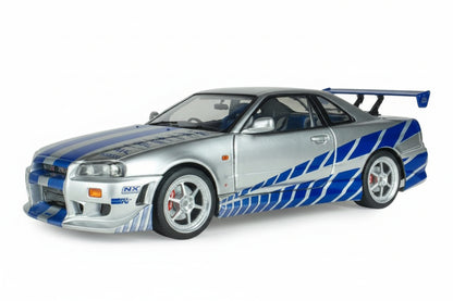 NISSAN - BRIAN'S SKYLINE GT-R (BNR34) COUPE 1999 - PAUL WALKER - FAST & FURIOUS - SILVER BLUE