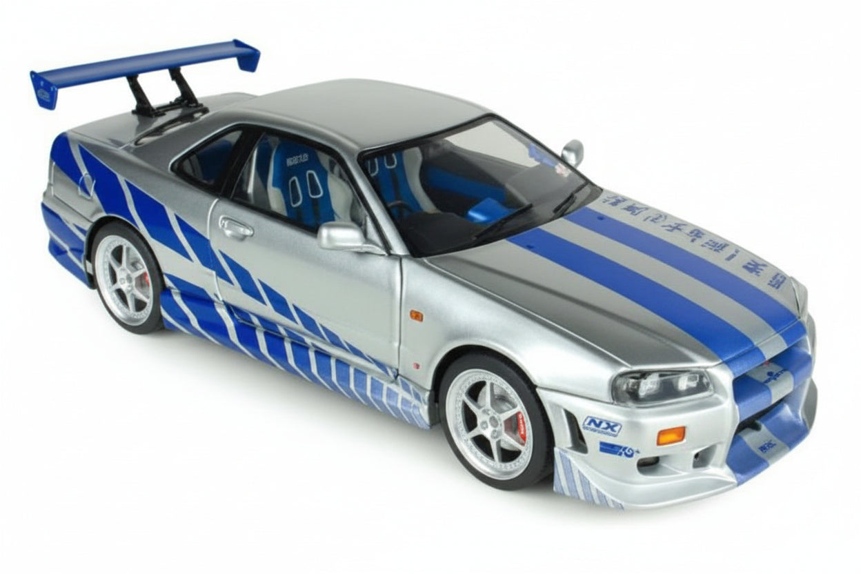 NISSAN - BRIAN'S SKYLINE GT-R (BNR34) COUPE 1999 - PAUL WALKER - FAST & FURIOUS - SILVER BLUE